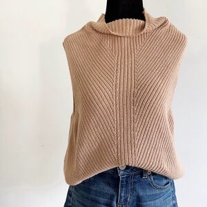 Max Studio Cowl Neck Sweater Vest in Tan